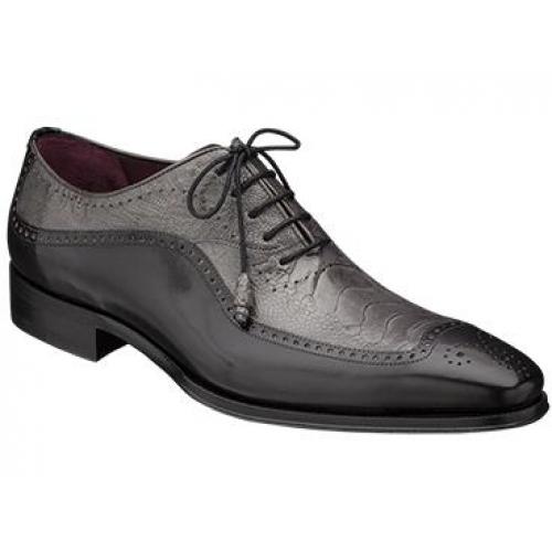 Mezlan "LASALLE" Black / Grey Genuine Ostrich Paw & Italian Calfskin Shoes